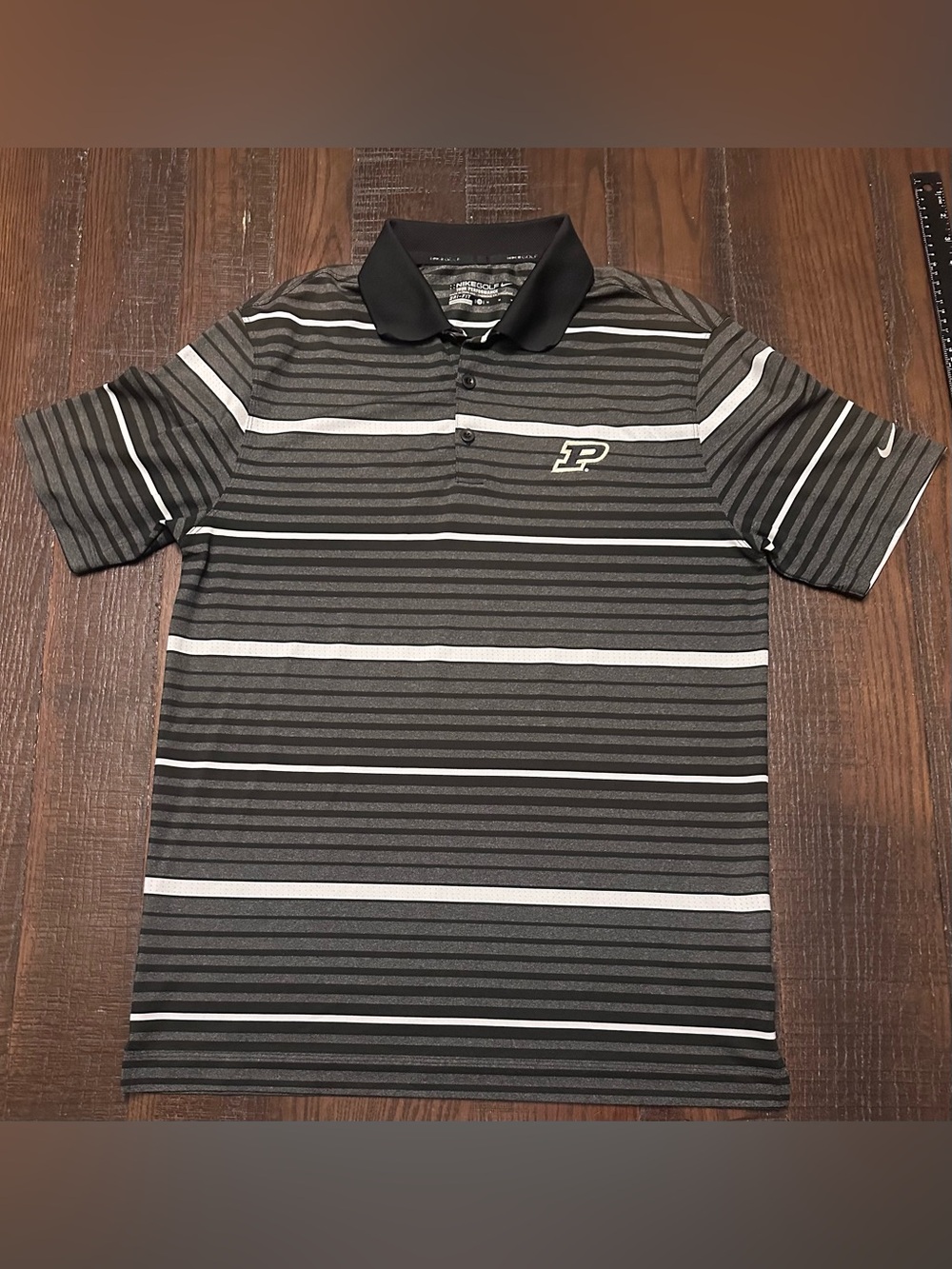 Nike Dri fit Purdue Boilermakers Golf Polo Black Gray Striped Size Medium Men’s